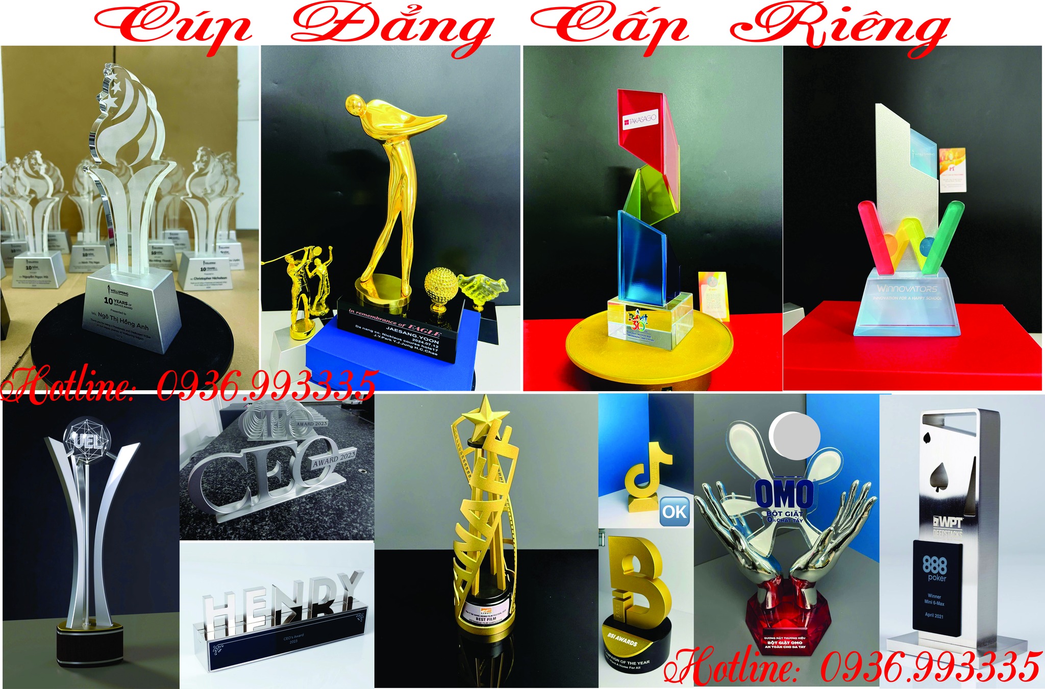Cúp độc quyền Chuyên tạo các trophy limited-edition, thiết kế giá trị nghệ thuật cao, finish độc đáo như lớp ion plating “chromatic” cho các Star Awards.